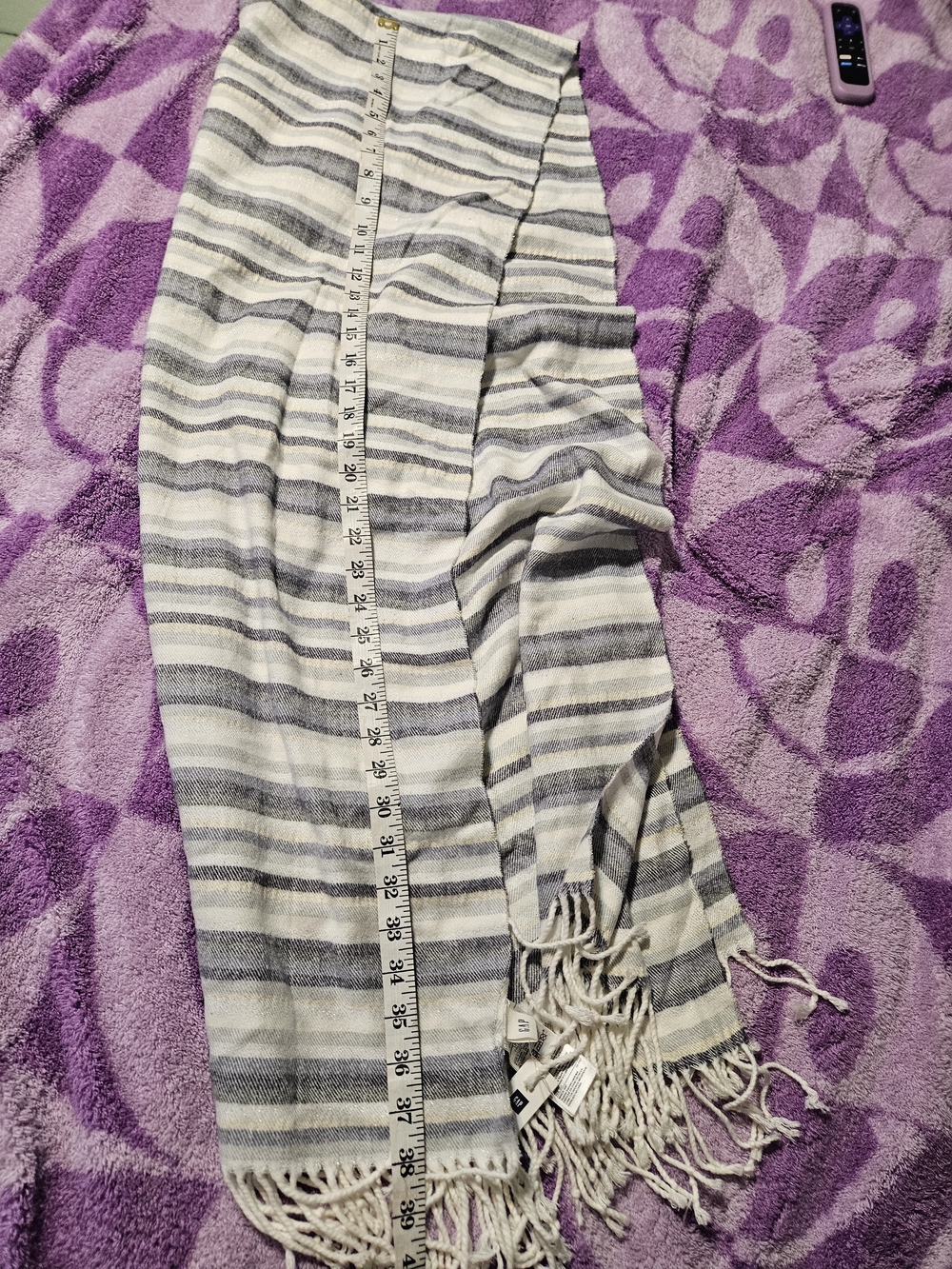 GAP White Gray & Silver Striped Fringe Wrap Scarf